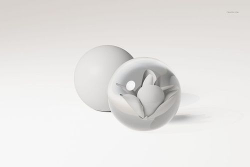 Front view of a preserved flower crystal ball 3D model with translucent sphere and visible flower inside on a light background.