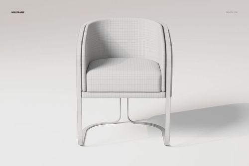 Front view of a modern tub chair with chrome legs, featuring a light grid pattern on the upholstery against a plain background.