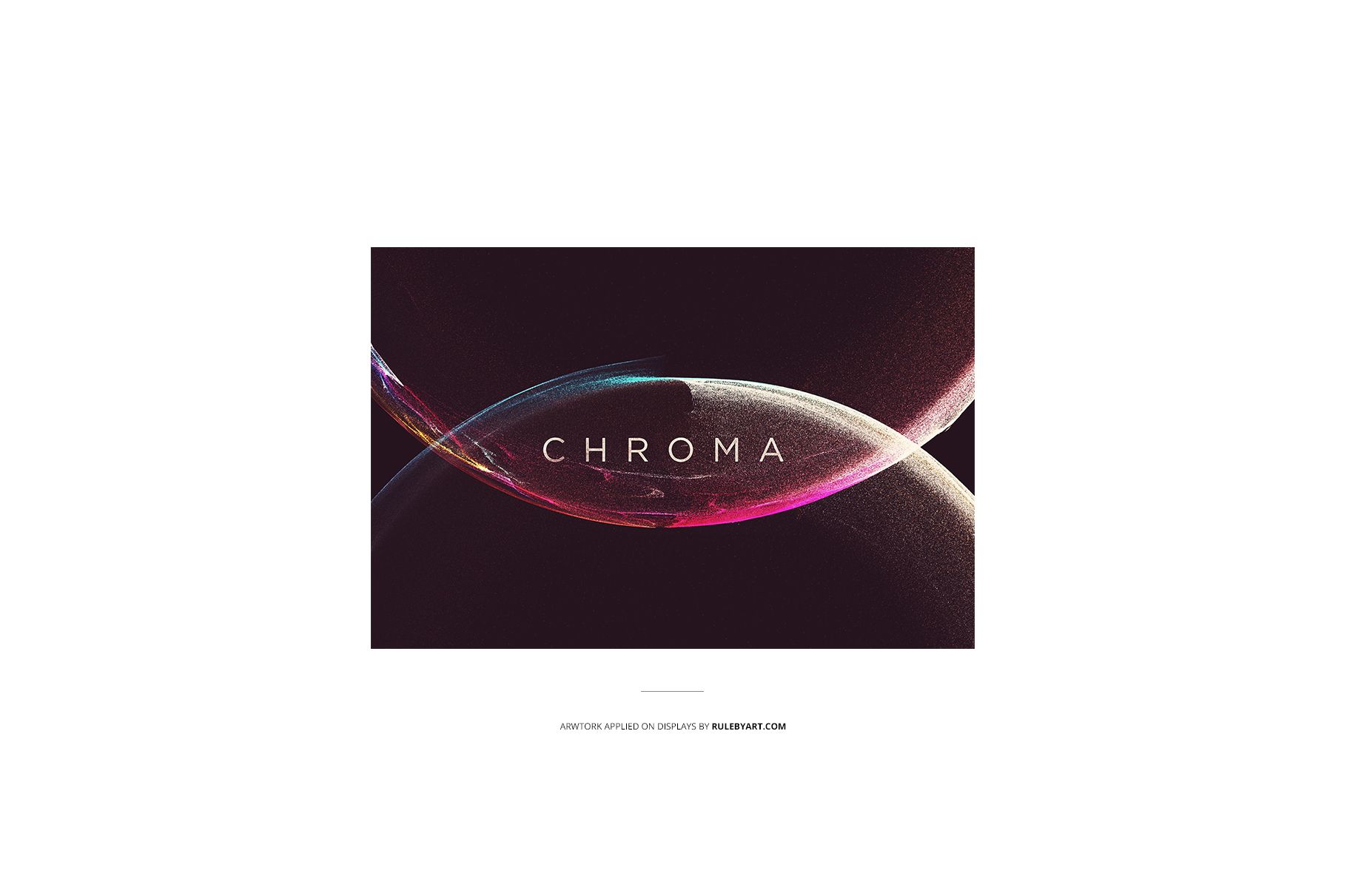 Front view of an iPhone 11 mockup with a vibrant abstract wallpaper featuring curved lines and the word 'Chroma'.