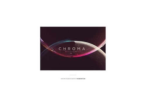 Front view of an iPhone 11 mockup with a vibrant abstract wallpaper featuring curved lines and the word 'Chroma'.