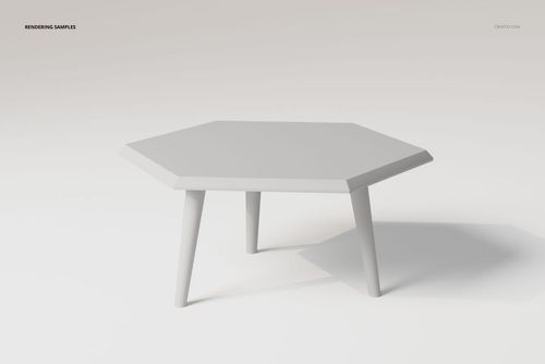 Hexagonal coffee table with a minimalist design, shown from a front angle on a plain light background.