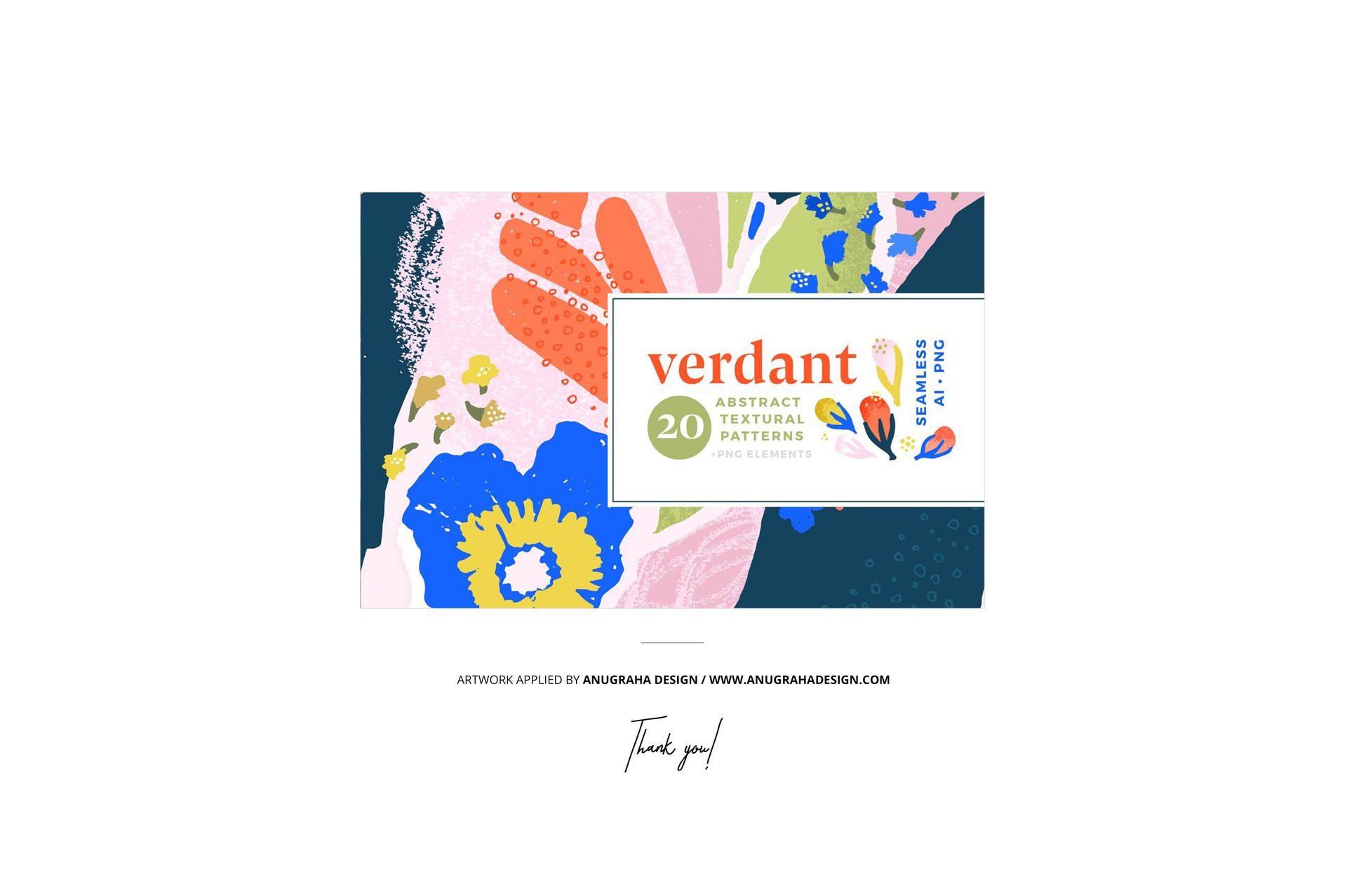 Front view of a rectangular mailer box mockup with colorful abstract patterns in blue, pink, orange, and green.