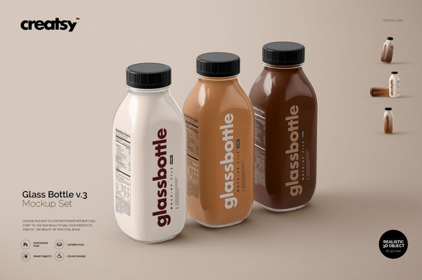 Glass Bottle Mockup Set v.3 - mockup screenshot 1