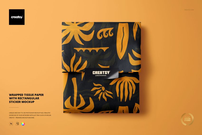 Wrapped Tissue Paper with Rectangular Sticker Mockup - mockup screenshot 1