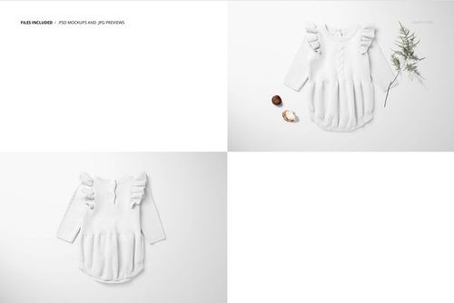 Knitted baby romper mockup in white, featuring long sleeves and ruffles, presented on a clean white surface.