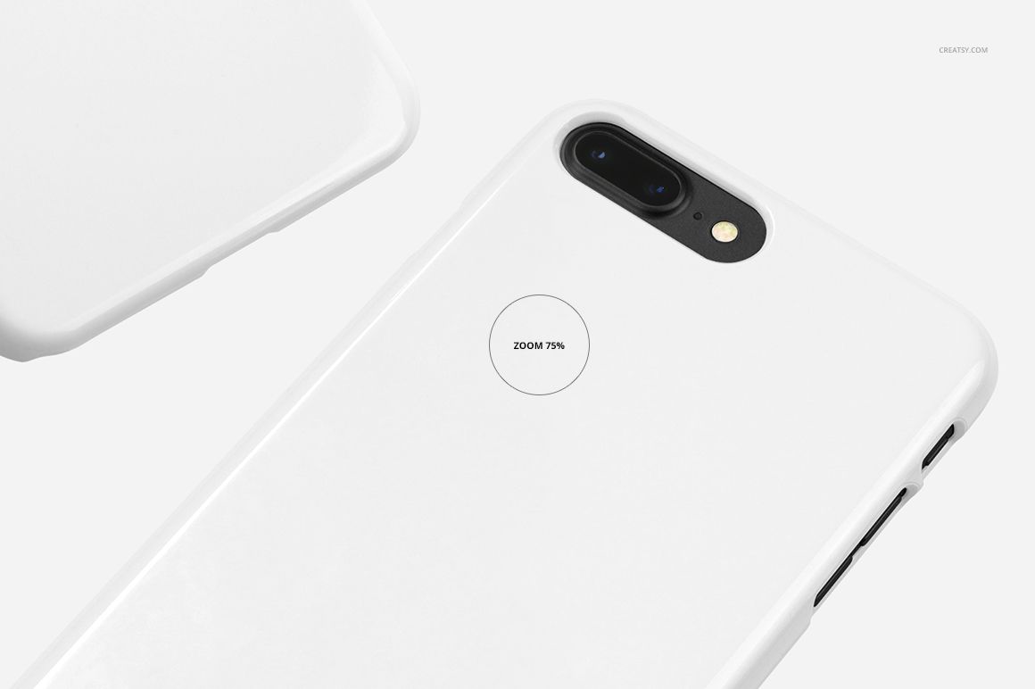 White plastic iPhone case mockup shown from a top angle with camera and button details on a clean background.