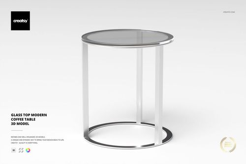 Round glass top coffee table with sleek metal frame, shown from a front angle on a plain white background.