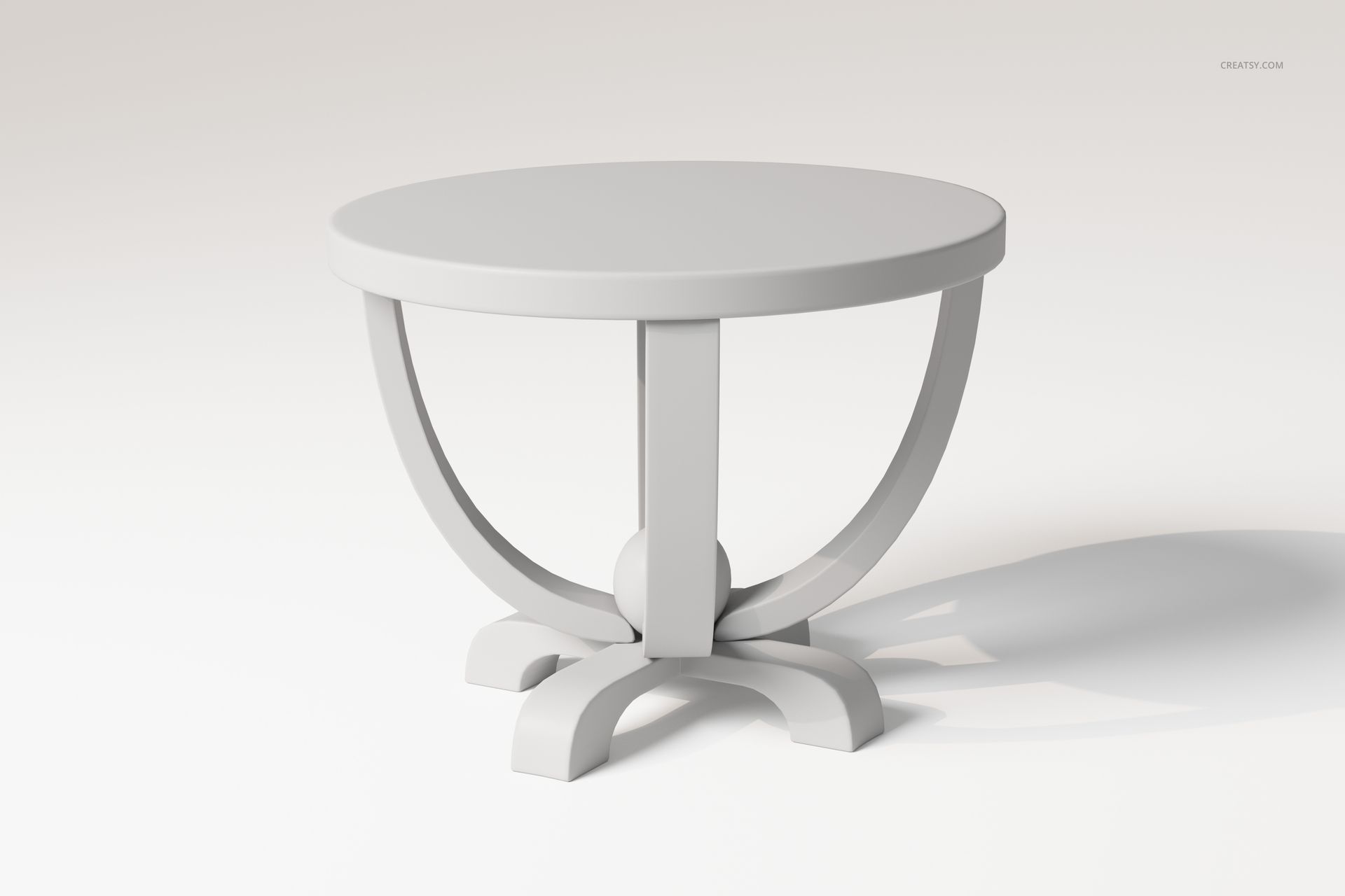 Round coffee table with art deco design, light gray color, shown from a front angle on a plain background.