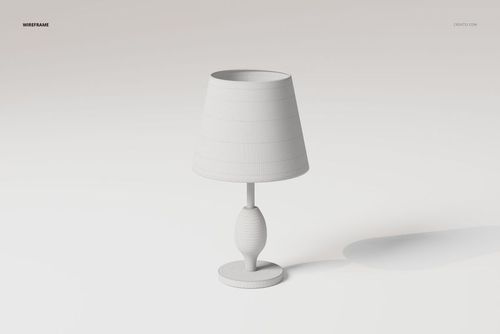 Front view of a fabric shade table lamp 3D model in white, featuring a rounded base and conical lampshade on a plain background.