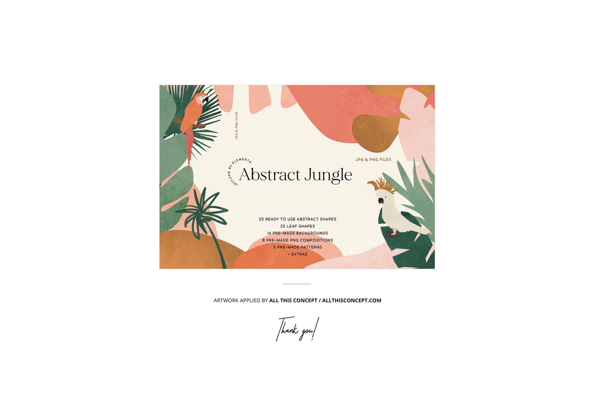 Rectangular yoga mat mockup featuring an abstract jungle pattern with tropical leaves and a cockatoo, top view.