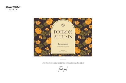 Front view of a fabric pumpkin mockup with an autumn-themed pattern featuring orange pumpkins and yellow flowers.