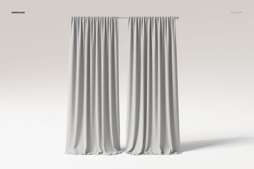 Front view of two flowing curtains in a neutral light gray color, hanging from a rod against a plain background.