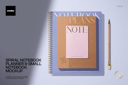 Spiral Notebook Planner and Small Notebook Mockup - mockup preview 1