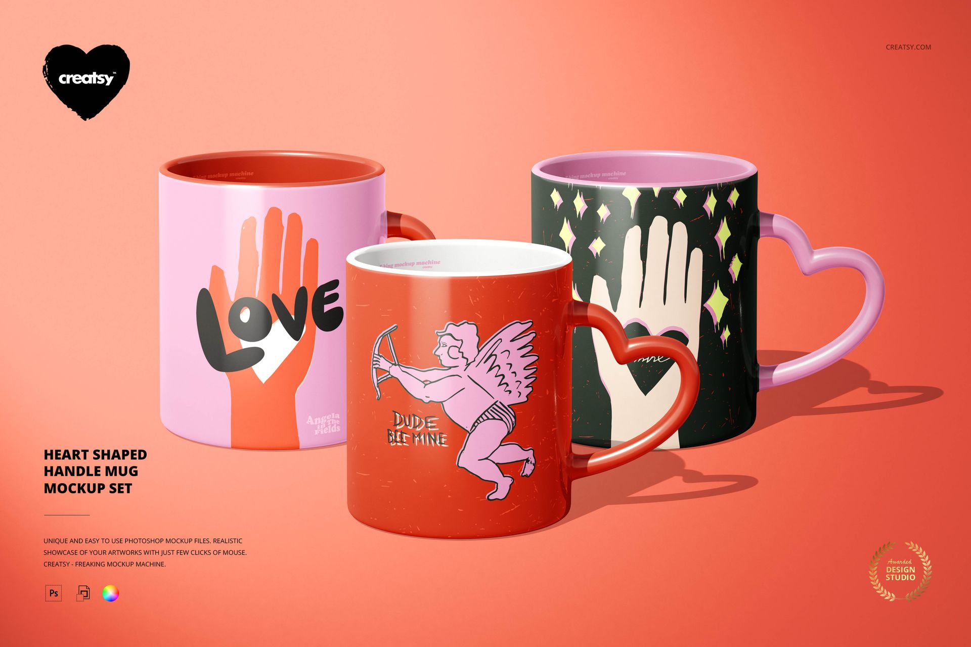 Heart-Shaped Handle Mug Mockup Set