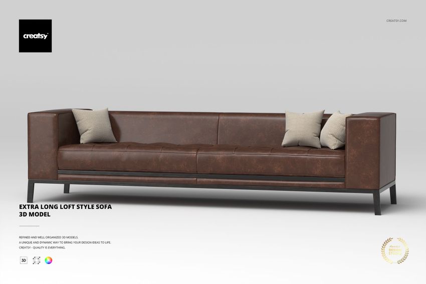 Extra Long Loft Style Sofa 3D Model - mockup screenshot 1