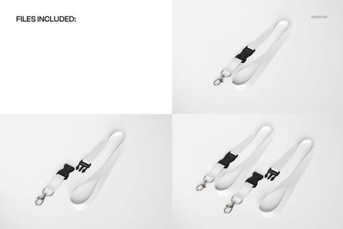 Three detachable lanyards mockup showing white straps, metal hooks, and black buckles arranged on a clean surface.