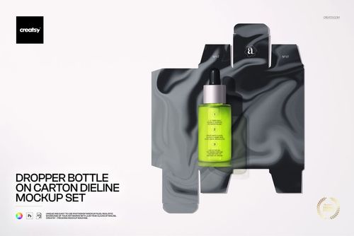 Dropper Bottle on Carton Dieline Mockup - mockup preview 1