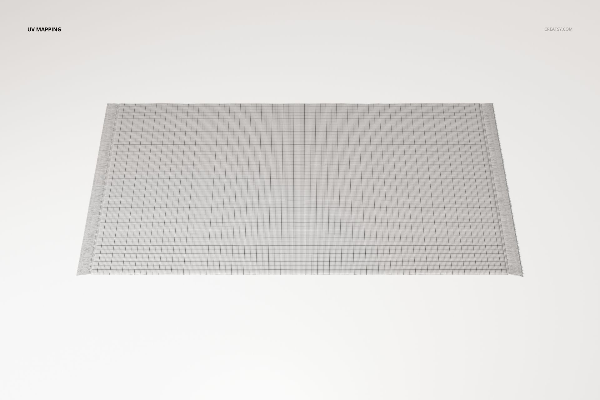 Large rectangular fringed rug with a grid pattern, shown from a top view on a plain light background.