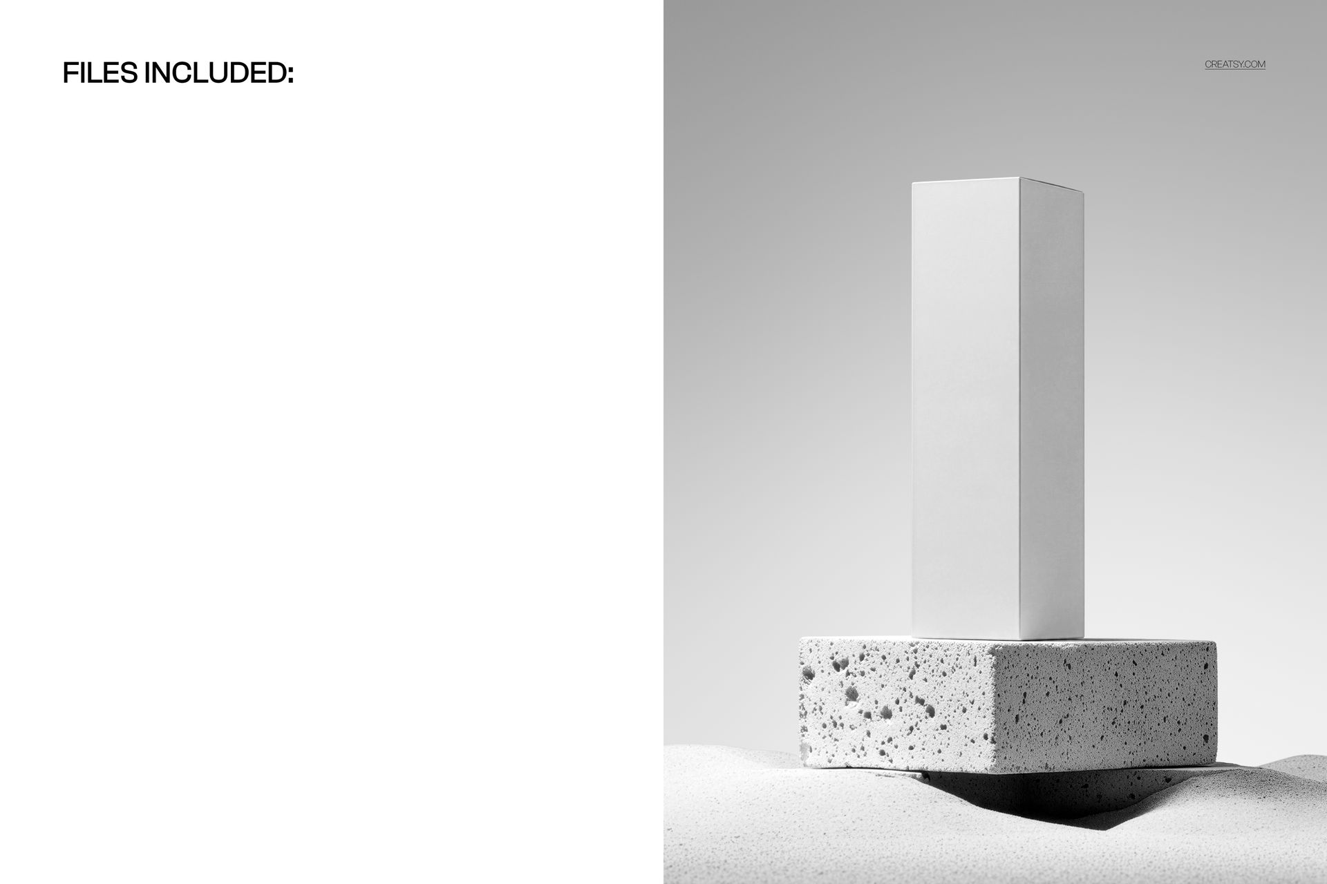 Tall rectangular cosmetic packaging box mockup standing upright on a textured brick pedestal in a minimal scene.