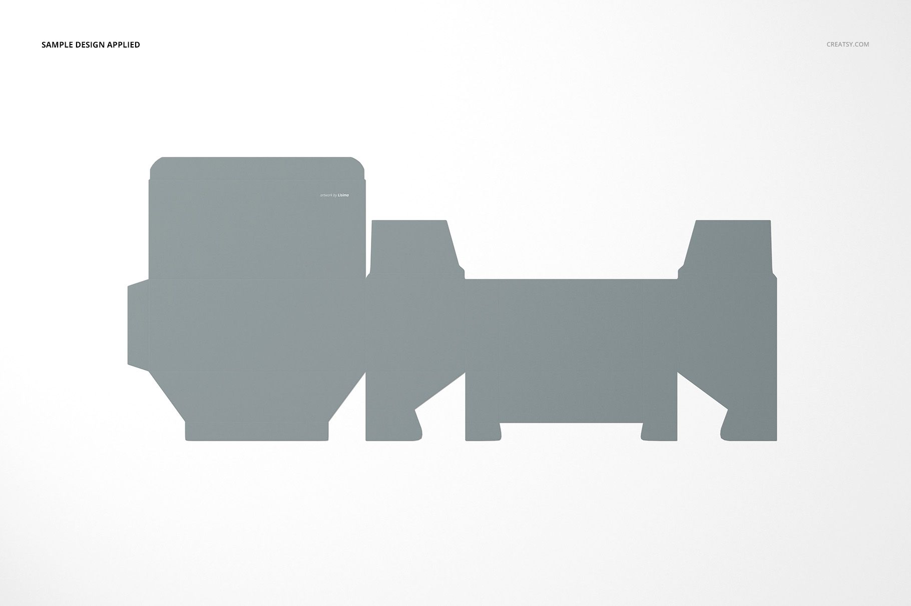Gray snap lock bottom box mockup template displayed unfolded, viewed from above against a plain white backdrop.