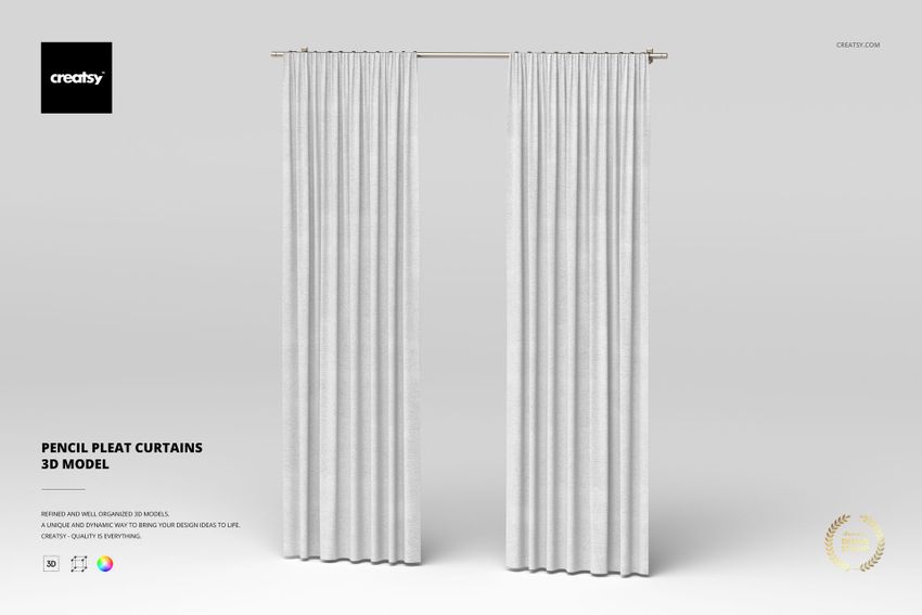 Pencil Pleat Curtains 3D Model - mockup screenshot 1