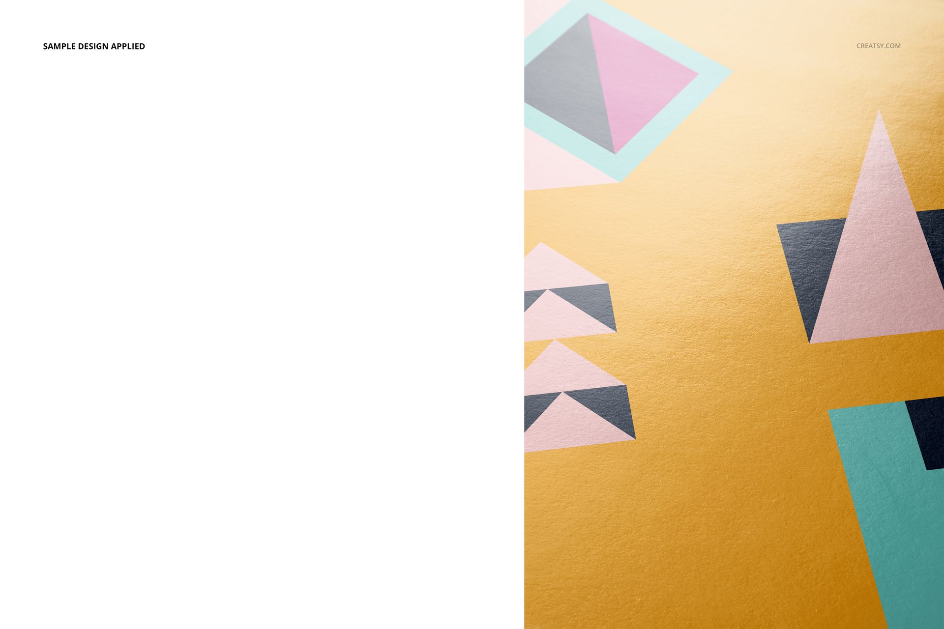 Close-up of Hahnemühle Photo Rag Baryta mockup set showing a blank print and a colorful geometric design on yellow.