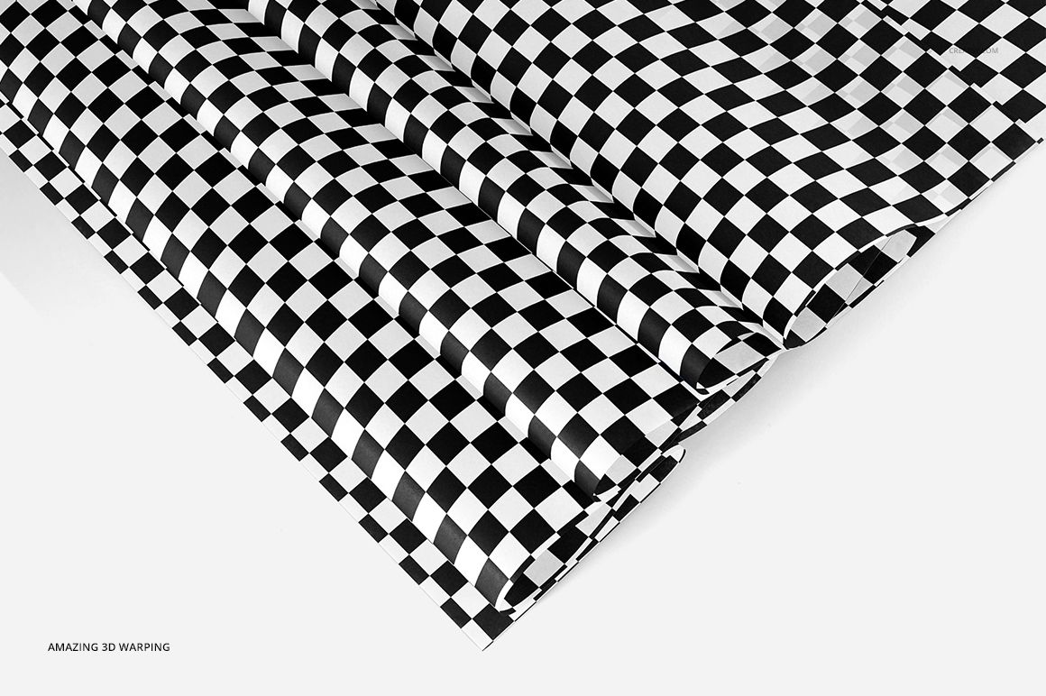 Black and white checkered wrapping tissue paper mockup displayed from an angled top view on a white background.