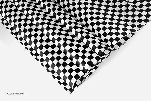Black and white checkered wrapping tissue paper mockup displayed from an angled top view on a white background.