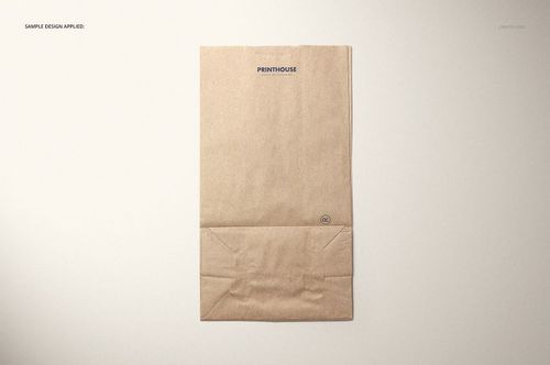 Front view of a kraft paper lunch bag with a simple folded bottom, set on a neutral background, mockup style.