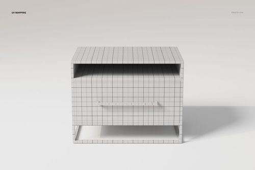 Front view of a one drawer bedside table 3D model with a grid pattern, shown against a plain light background.