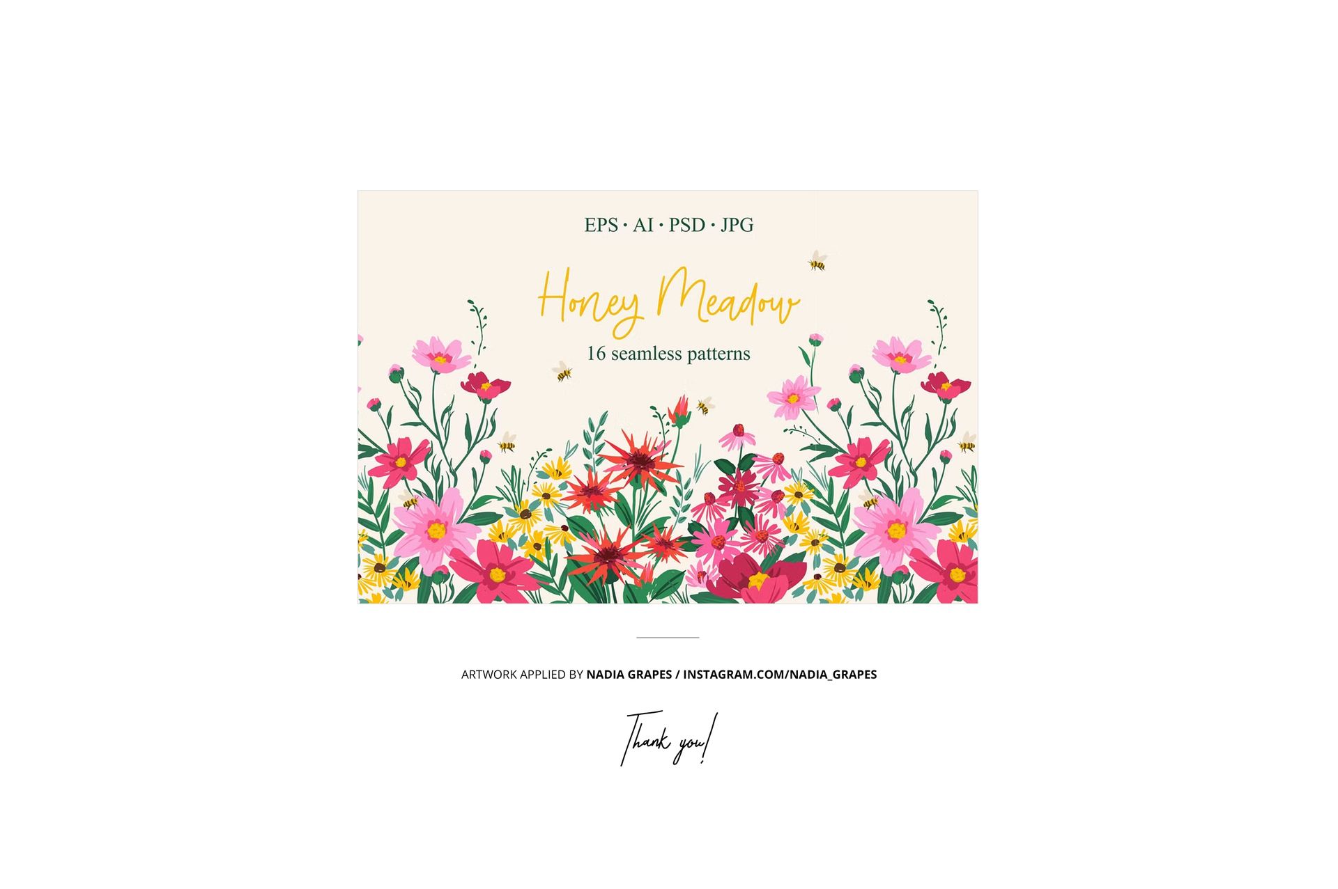 PSD mockup featuring multiple fabrics with vibrant flower patterns on a white crate in a natural outdoor meadow setting.