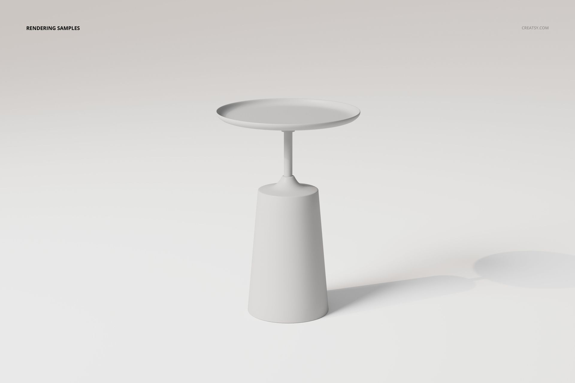 Round accent table with a minimalist design, featuring a cylindrical base and circular top, shown in a neutral setting.