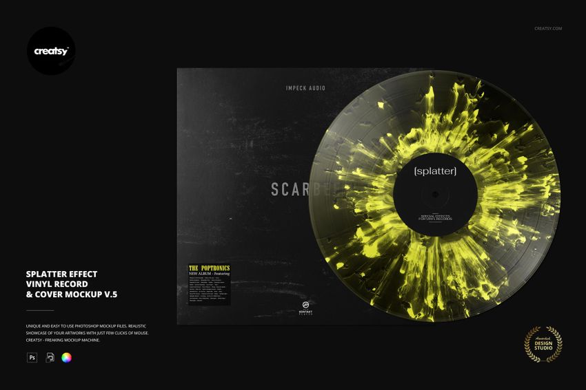 Splatter Effect Vinyl Record & Cover v.5 Mockup - mockup screenshot 1
