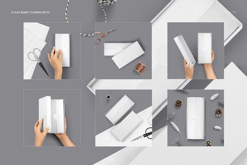 Gift box wrapping tissue paper mockup set showing white tissue paper and rectangular boxes from various angles.