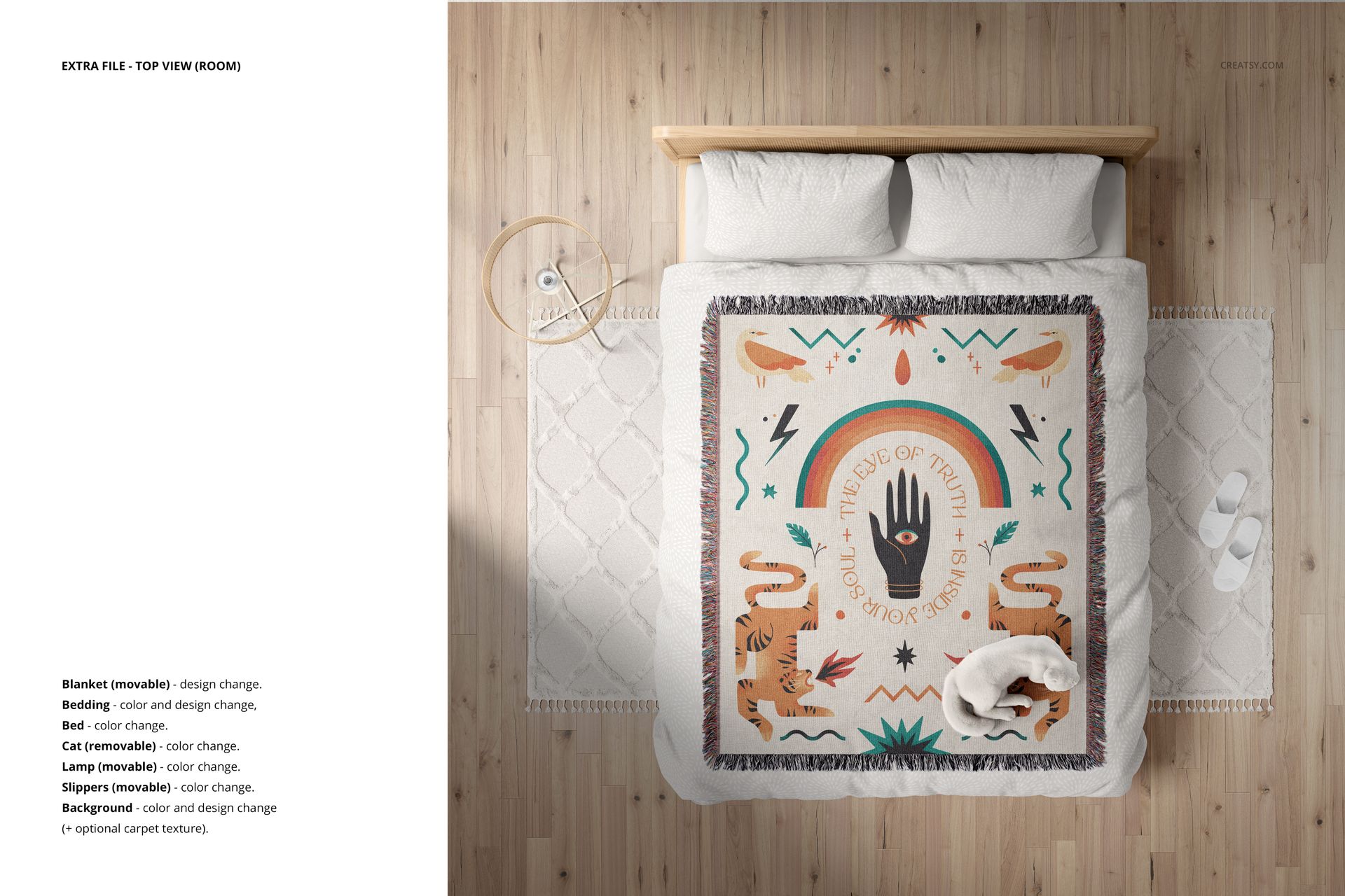 Jacquard Woven Blanket and Bedding Boho Scene & Size Comparison Mockup Set - mockup screenshot 6