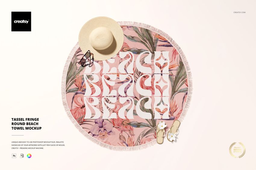 Tassel Fringe Round Beach Towel Mockup - mockup screenshot 1