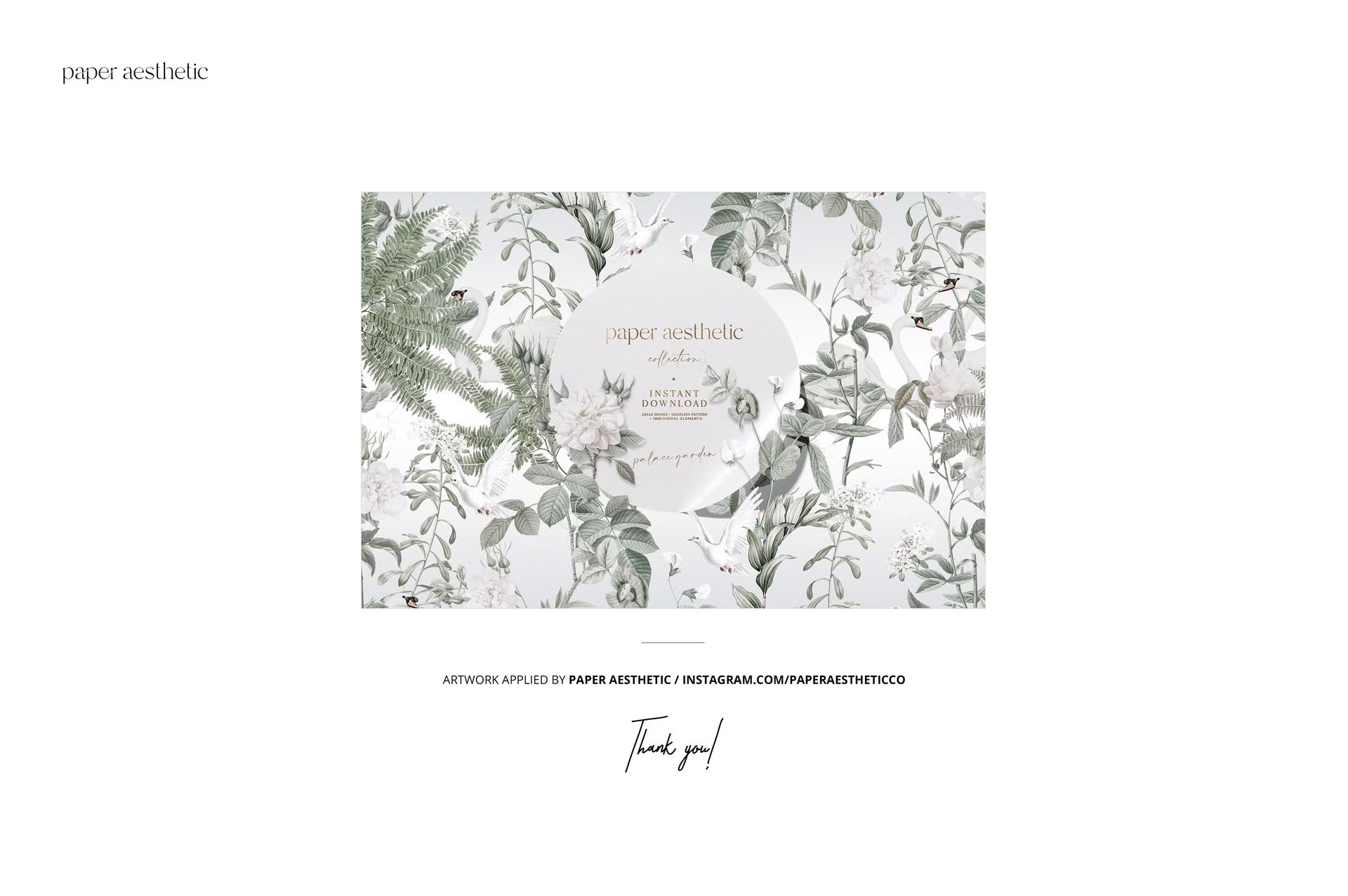 Floral Victorian style PSD mockup scene featuring an armchair and ottoman with botanical patterns in soft green tones.