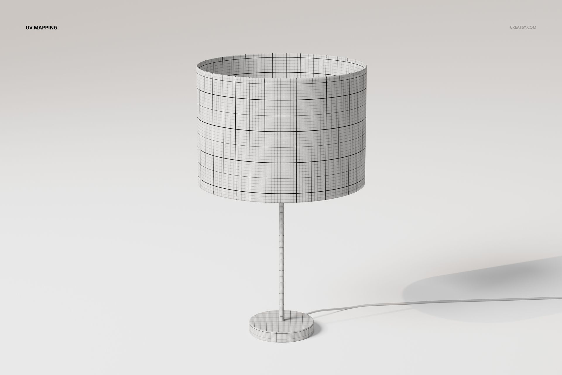 Rectangular nightstand lamp 3D model with wireframe grid texture, shown from a front angle on a plain background.