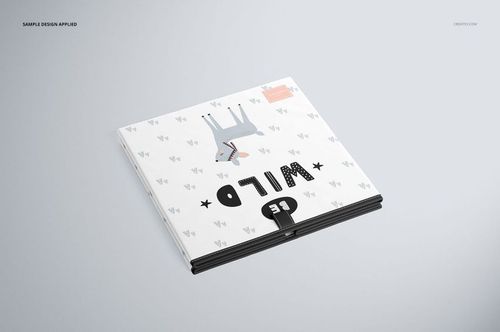 Folding storage box mockup with a white lid featuring playful animal graphics and bold text, shown from a top angle.