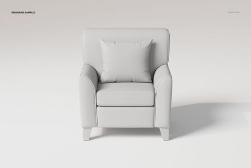 Front view of a square arm lounge chair in light gray, featuring a matching cushion, set against a plain background.