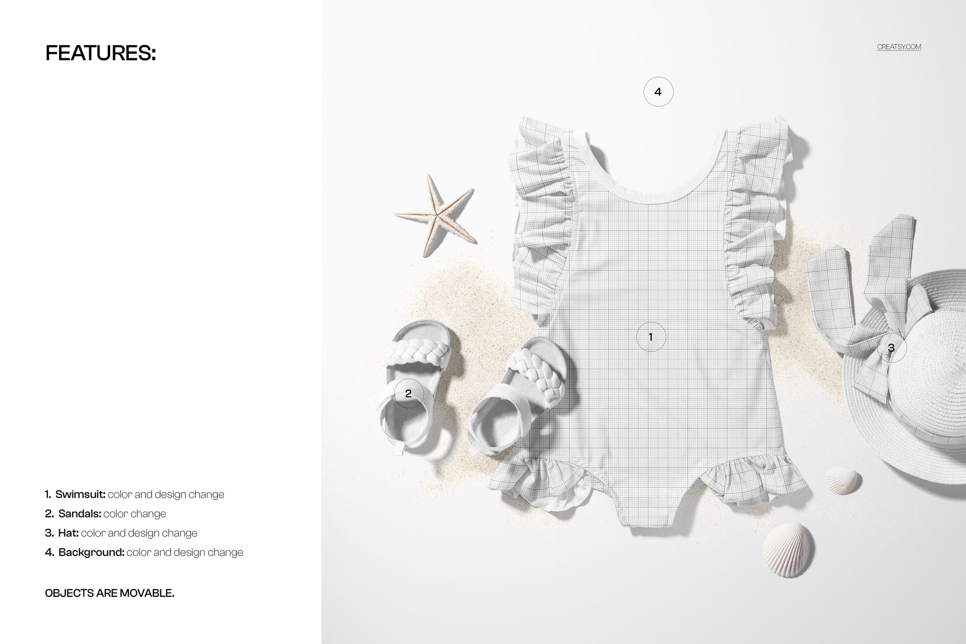 Free Baby Ruffle Swimsuit and Hat Apparel PSD Mockup - mockup screenshot 3