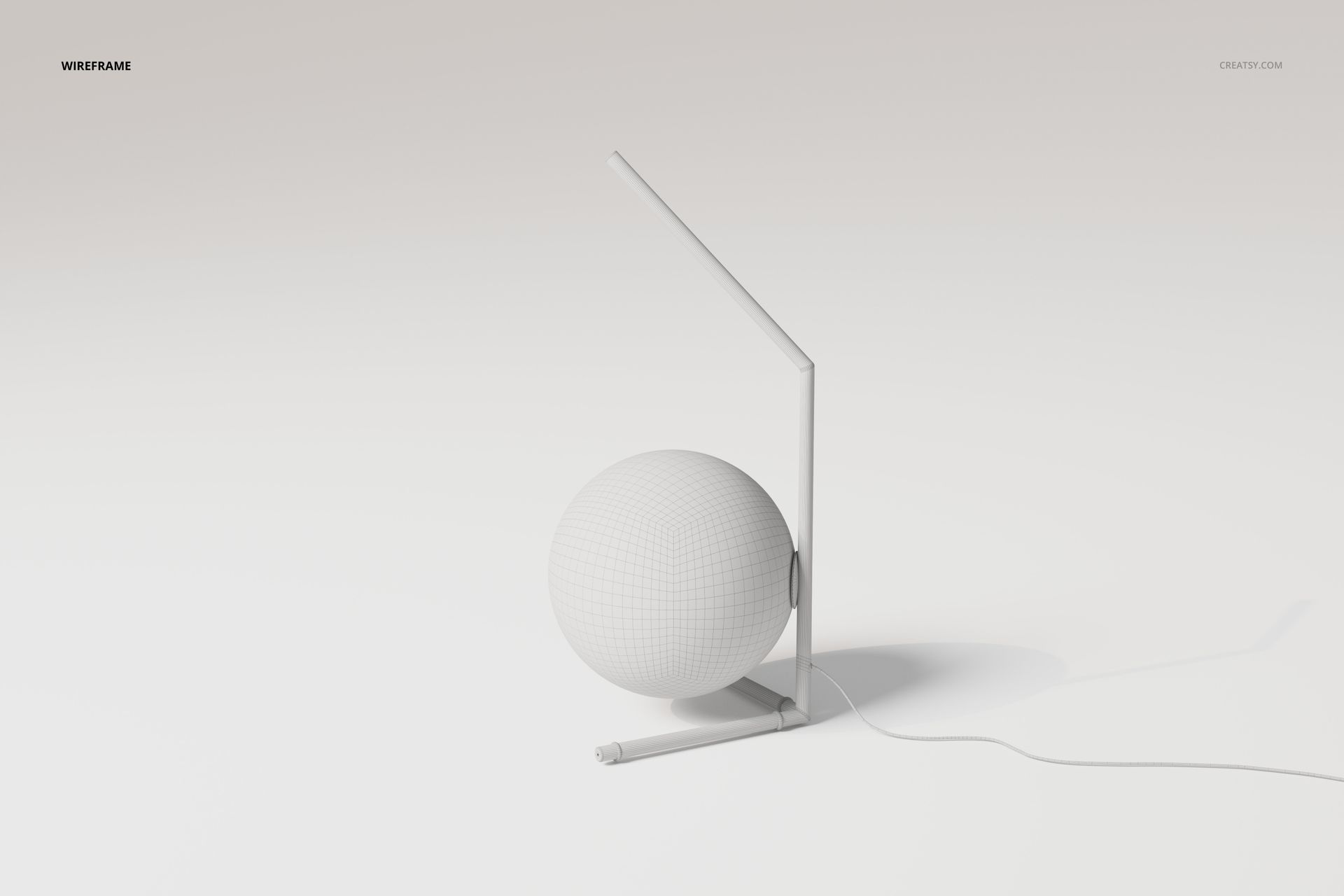Minimalist globe accent lamp with a spherical base and slender vertical stem, shown in a wireframe render on a white background.