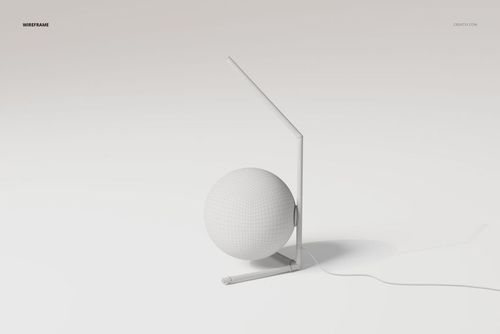 Minimalist globe accent lamp with a spherical base and slender vertical stem, shown in a wireframe render on a white background.