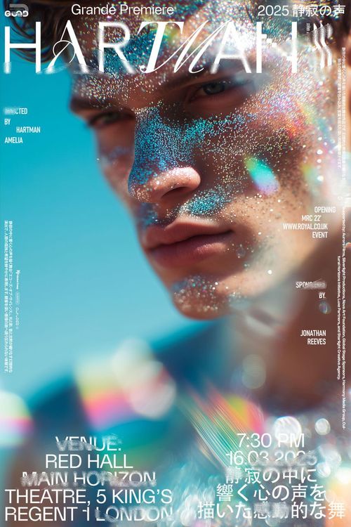 Front view of a poster mockup featuring vibrant abstract colors, large bold text, and venue information at the bottom.