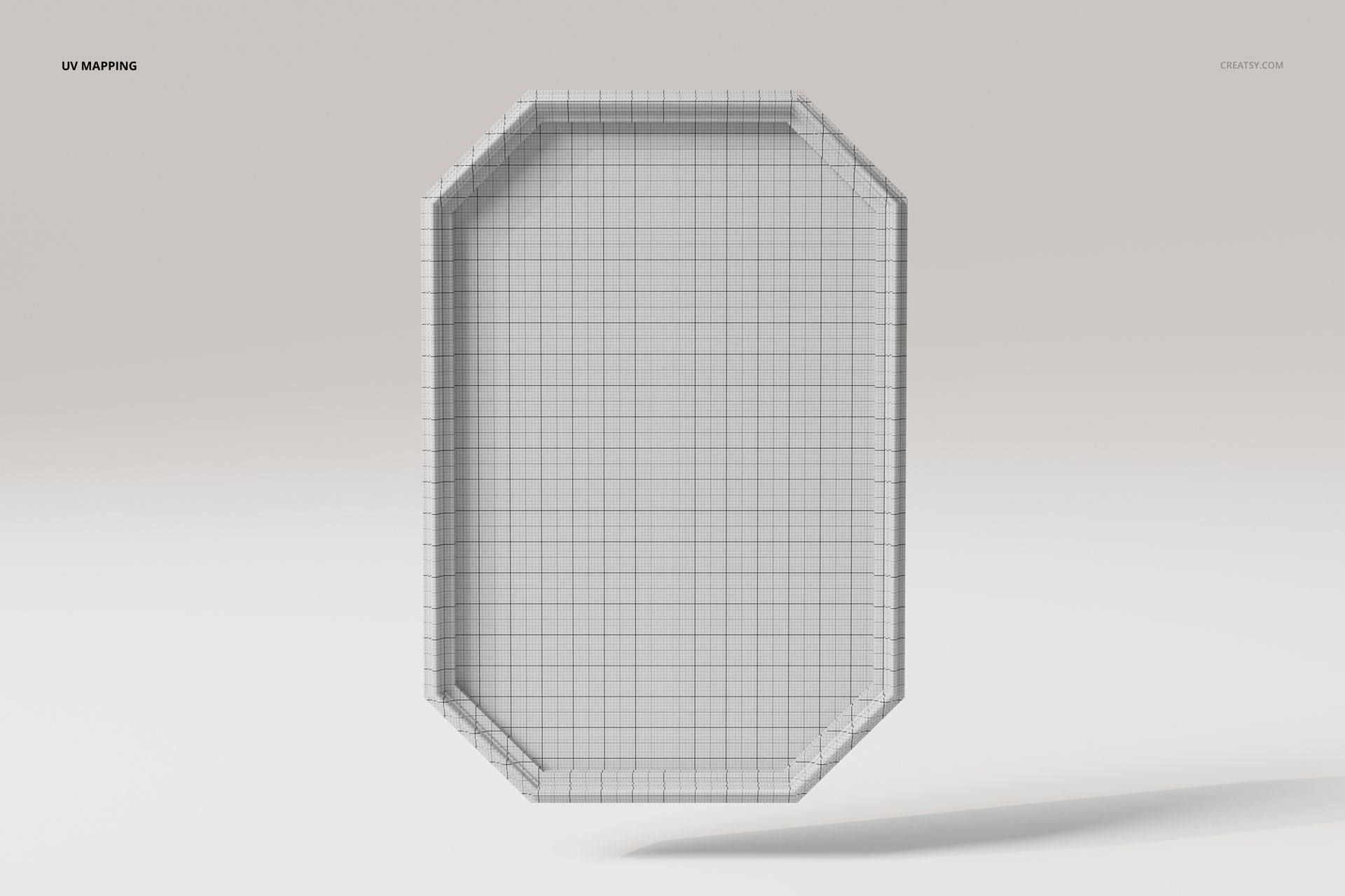 Front view of an octagonal frame mirror 3D model with a grid texture, displayed against a light neutral background.