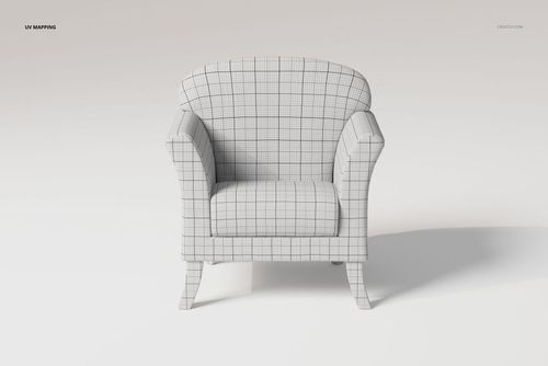 Single seater sofa chair 3D model with grid pattern, shown from the front on a plain light background.