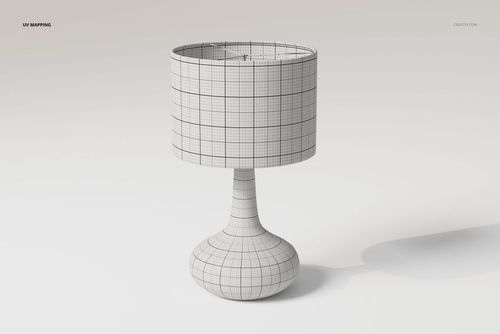 Bedside table lamp 3D model with cylindrical shade and rounded base, shown in wireframe view on a light background.