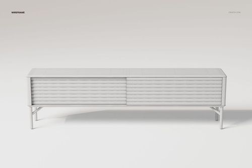 Scandinavian style sideboard in white, shown from the front with a ribbed texture and minimalist design on a plain background.