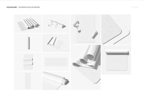 Microfiber suede yoga mat mockup set showing rolled and flat mats in various perspectives on a white background.