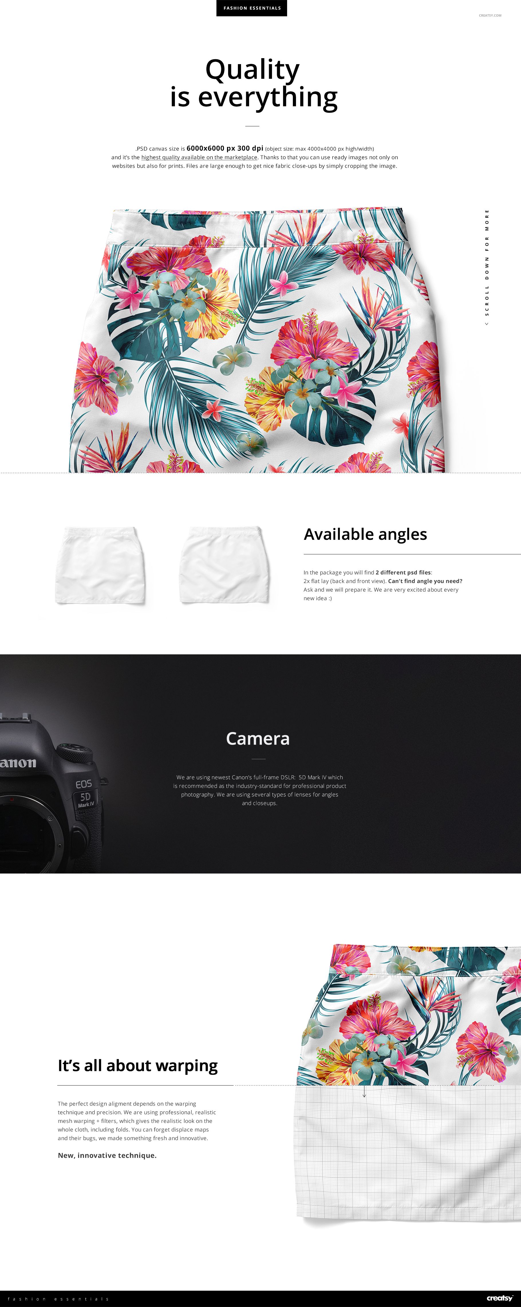 Top view of a women’s polyester skirt mockup featuring a vibrant tropical floral pattern on a white background.